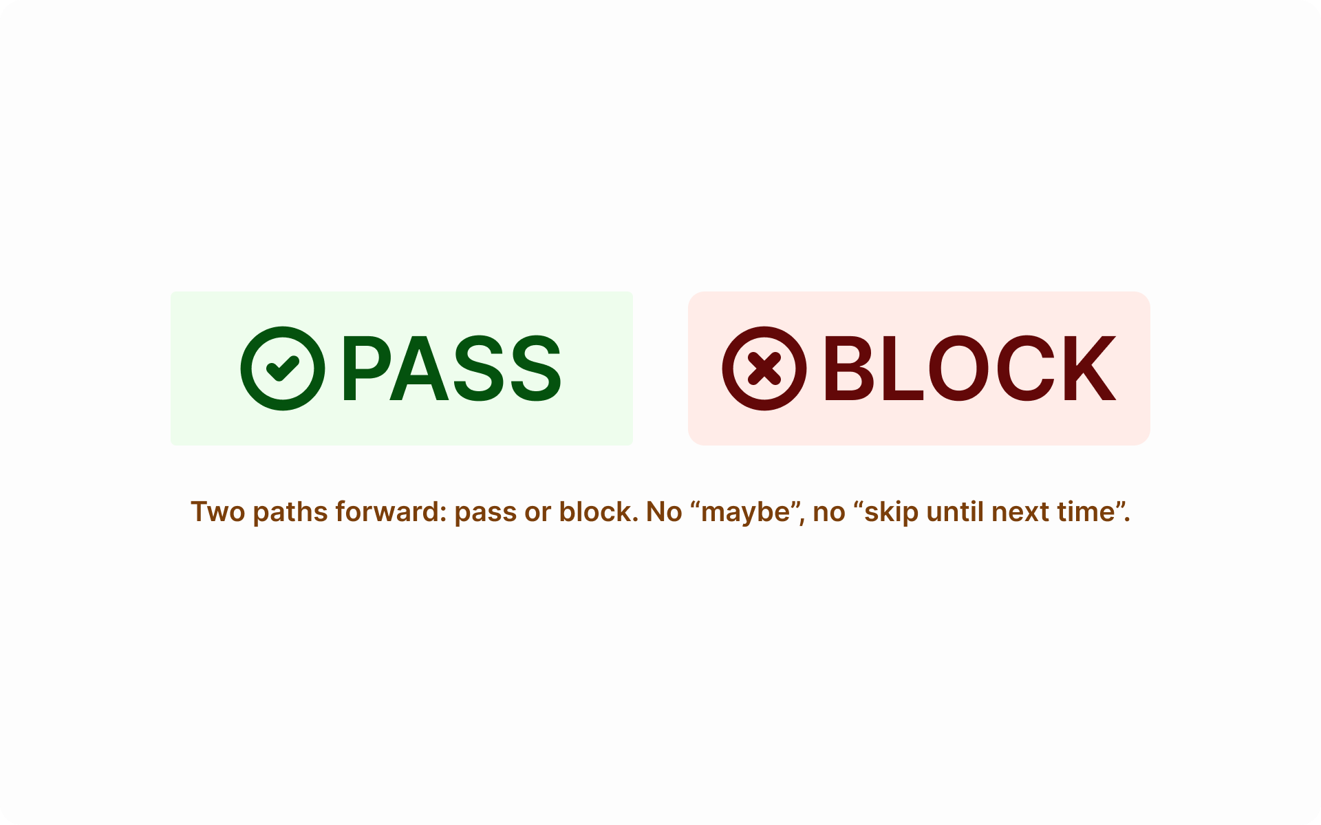 PASS and BLOCK verdicts from the design-readiness gate — two paths forward, no maybe